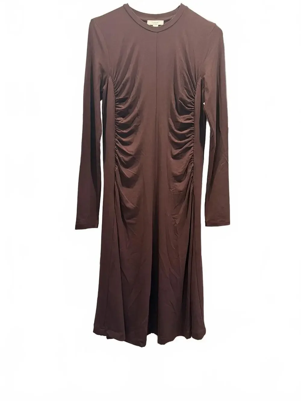 Vince Long Sleeve Ruched Burgandy Midi Dress - Picture 2 of 11